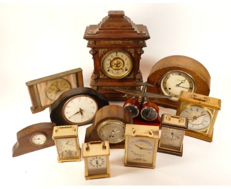 A collection of mid twentieth-century and later mantel clocks and carriage clocks, to include, a Bright and Sons, Scarborough