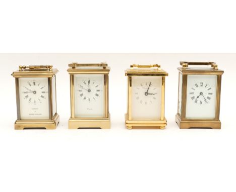 Four mid to late twentieth century brass carriage clocks, housing eight day movements, to include, Company of Master Jeweller