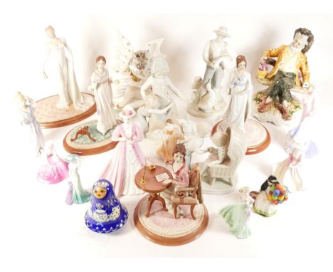 An assortment of ceramic figurines, to include, several limited edition renditions of Jane Austen characters, Elizabeth Benne