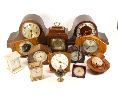 A collection of mid twentieth-century and later mantel clocks, alarm and carriage clocks, to include, a 1950s Smiths Bakelite