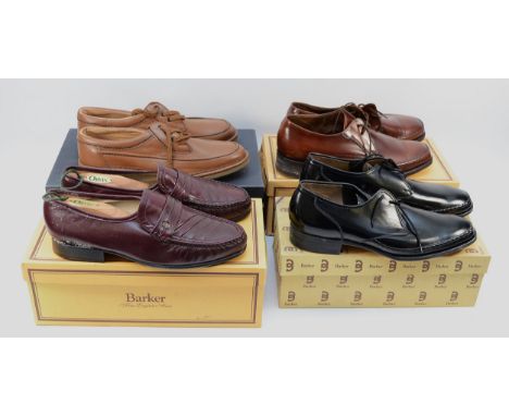 Barker Fine English Men's Shoes, three pairs, size 8.5 to include Deep brown 'Cobbler' laced loafer, black 'Hadrian' laced lo