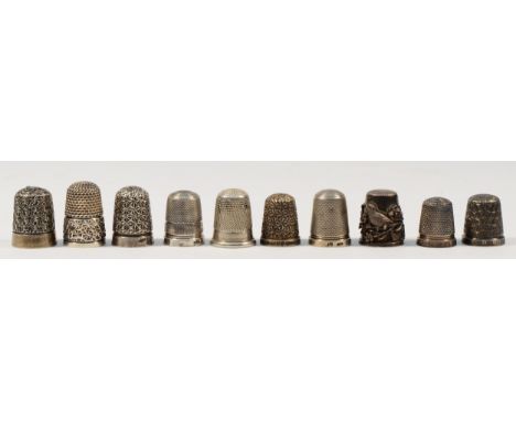 Seven various silver thimbles, to include a Hovis bread thimble, Chester 1914, together with two sterling silver thimbles and