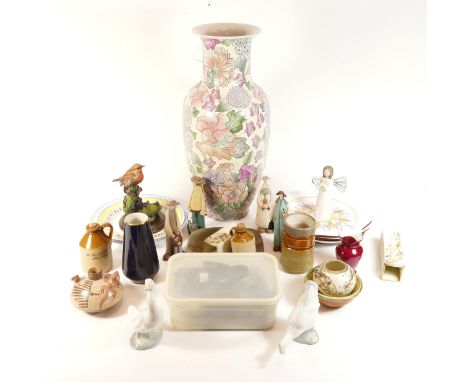 A collection of homewares, to include a Fangfoss studio pottery dish, ceramic planters, glassware, linen, Royal Doulton part 