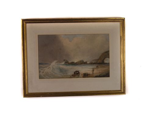 Alexander Kellock Brown, watercolour of a seascape with a shipwreck among rocks, Keane Gallery label verso, together with ano