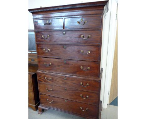 A Georgian mahogany tallboy,  having upper section of two short above three long drawers, above lower three drawer section, w