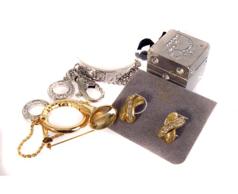 A collection of Christian Dior jewellery, including earrings, pendant on chain, a musical instrument brooch etc, together wit