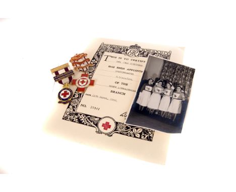 Of Red Cross Interest: A fine collection of badges, certificates, photos and ephemera relating to Mrs Jean Dickinson, Command