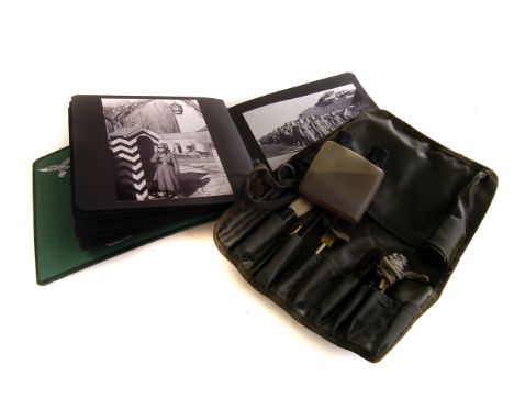 A WWI Medical Corps embroidery, together with a photograph album containing WWII German military black and white photographs,