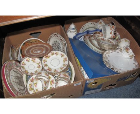 Two trays of assorted china, various, to include: floral teaware, varying designs, Masons; Litchfield Cathedral; Collectors p