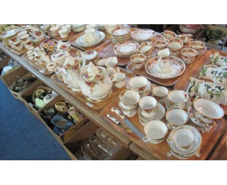 Four trays of Royal Albert bone china 'Old Country Roses' teaware and other items to include: teacups and saucers; teapots, o