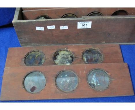 Wooden case of assorted magic lantern slides, mounted in wooden frames in sets of three and four. (B.P. 24% incl. VAT) CONDIT