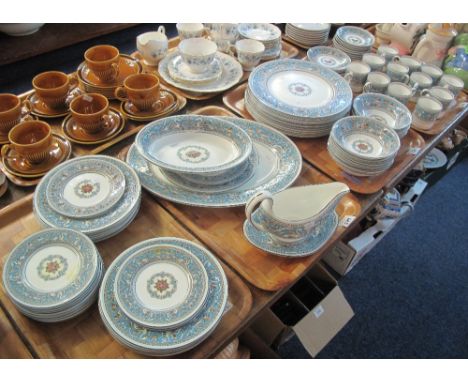 Four trays of Wedgwood bone china 'Florentine', W2714 coffee and dinnerware items comprising: coffee cans and saucers; bowls;