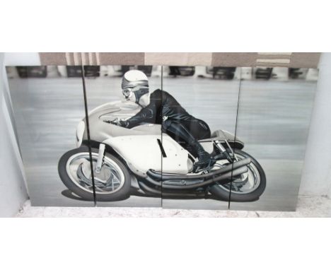 LACQUER PANEL, set of four, of Mike Hailwood, 196cm (4 x 49cm) x 100cm H. (4)