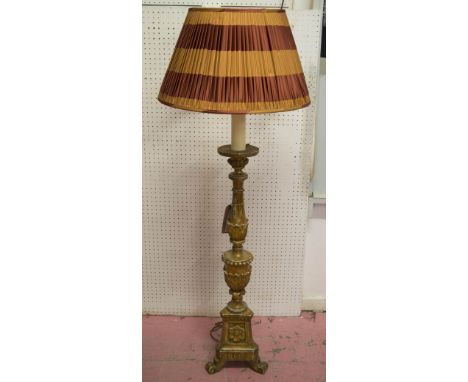 STANDARD LAMP, 19th century Italian gilt wood of altar candlestick form with shade, 125cm H. (with faults)   
