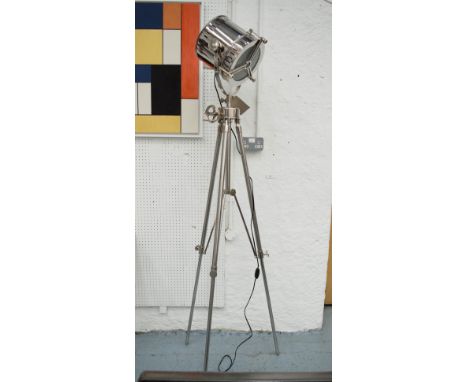 STUDIO LIGHT, 'theatre' style with adjustable tripod base, approx 185cm H.