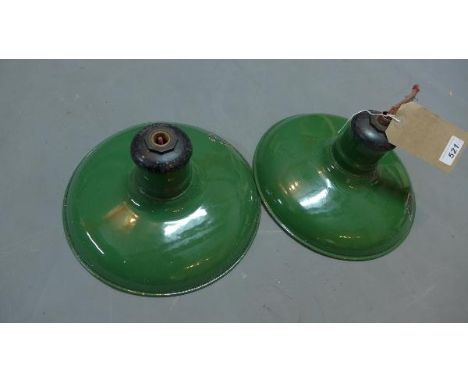 Two vintage Industrial Benjamin RLM Crysteel green enamel light shades, diameter 34cm (2) 