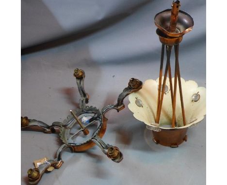 A 20th century bronze five branch chandelier, 63cm diameter 