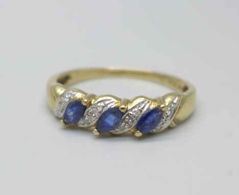 A 9ct gold, diamond and sapphire ring, 2.2g, S 