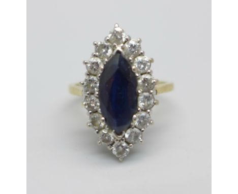 An 18ct gold, sapphire and diamond ring, 5.3g, J 