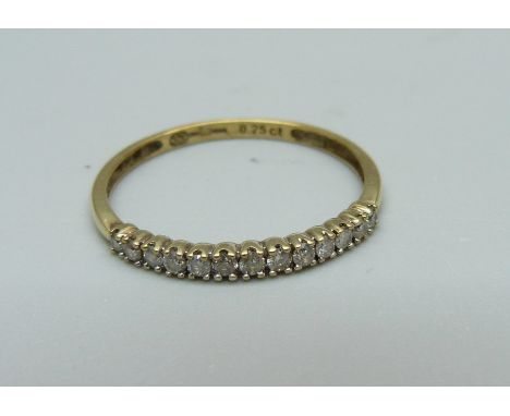 A 9ct gold, diamond set ring, 0.25 carat diamond weight, 1.3g, V 