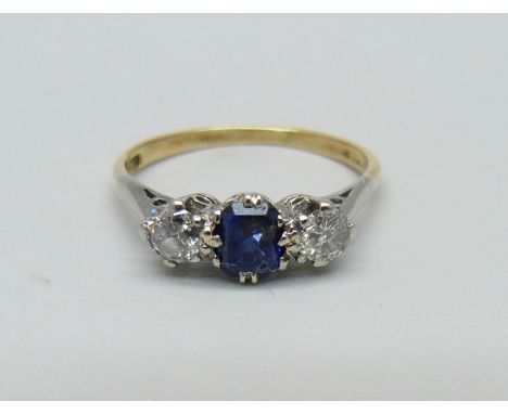 An 18ct gold, sapphire and diamond ring, approximately 0.50ct diamond weight, 2.2g, O 