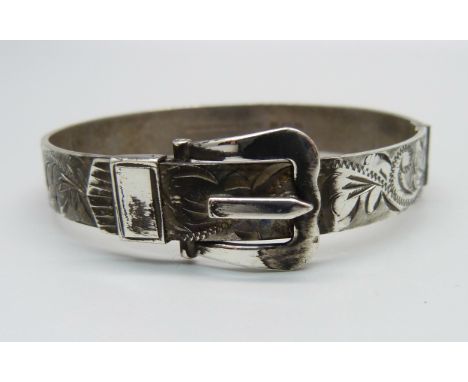 A silver buckle bangle, 27g 