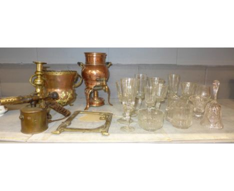 Two boxes of metalwares including a brass candlestick, an urn and a collection of glassware **PLEASE NOTE THIS LOT IS NOT ELI