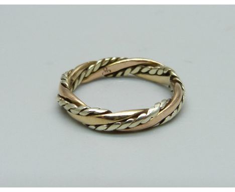 A 9ct gold rope twist ring, 3.7g, P 