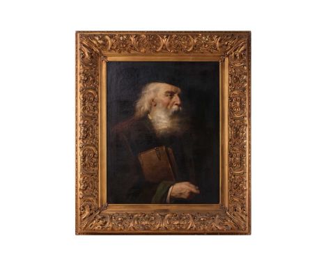 F. Giovani (19th-Century) Italian, Portrait of an elderly scholar holding a book, signed, oil on canvas, 79 x 63 cm, in an or