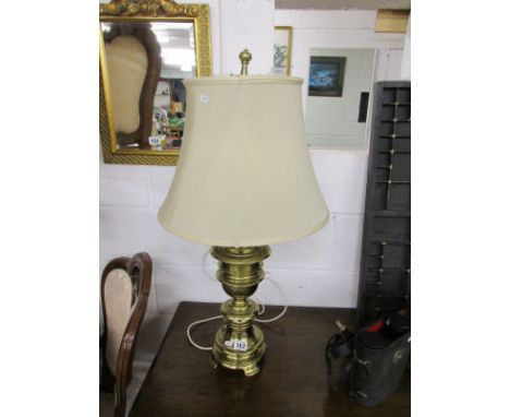 Large brass table lamp with shade - working