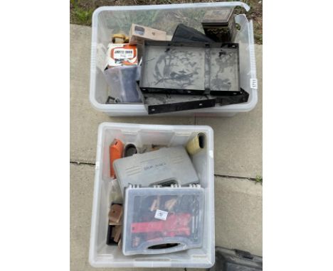 Two boxes of tools including a Drum sander etc