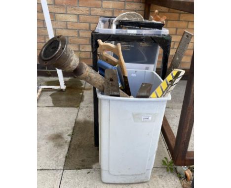 Two boxes of tools including Hand drill, saws etc