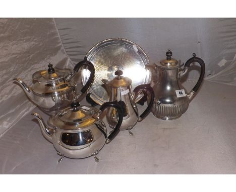 4 PLATED TEAPOT/WATER POTS & SMALL TRAY