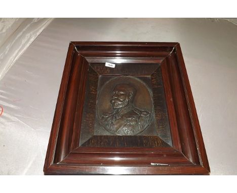 FRAMED BRONZE PLAQUE OF GEORGE V  5 1/2"X 6 1/4"