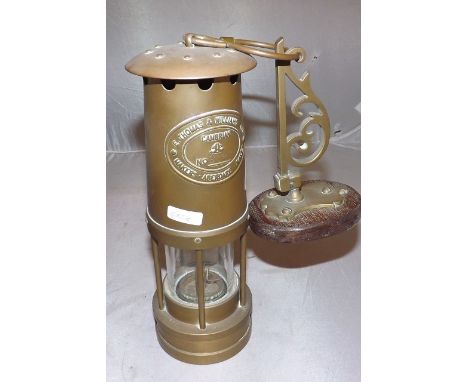 BRASS MINER LAMP & WALL BRACKET CAMBRIAN E. THOMAS & WILLIAMS