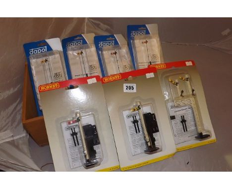 COLLECTION OF MODEL RAILWAY SIGNALS TWO 00 SIGN 4 LMS DISTANT SIGNALS,TWO OO SIGN 3 LMS HOME SIGNALS,R170 JUNCTION DISTANT SI