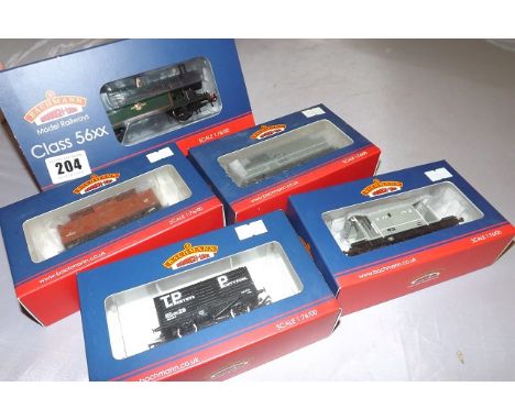 BACHMANN  CLASS 56 XX TANK 6658 BR GREEN  &amp; 7 PLANK WAGON TIR PENTWYS,8TON CATTLE WAGON BR BAUXITE (EARLY), 20TON TOAD BR