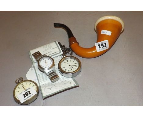MIXED LOT MEERCHAM PIPE &  THREE  WATCHES  