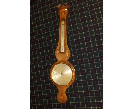 MAHOGANY CASED INLAID BANJO BAROMETER BY C TOCHETTI ABERDEEN 