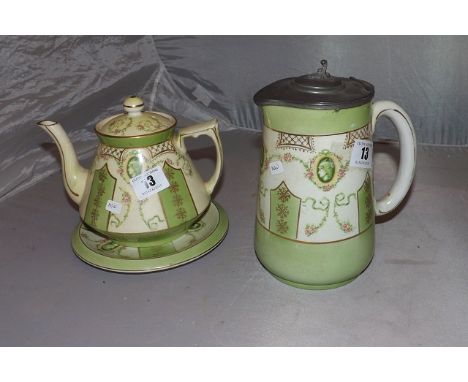 VICTORIAN TEAPOT & STAND WITH MATCHING PEWTER LIDDED WATER POT