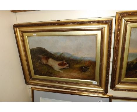OIL ON BOARD PAINTING BY W WASSEN OF HUNTING TERRIER 20"X13" EST