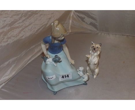 NAO CHINA FIGURE OF A GIRL &  DOULTON DOG FIGURE A/F    