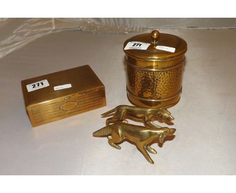 BRASS WARE INC CIGARETTE BOX TEA CADDY  & TWO DOGS 