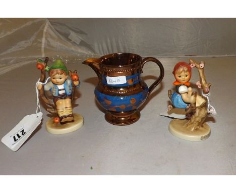 TWO HUMMEL FIGURES & SMALL LUSTRE JUG   