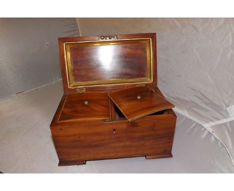 WALNUT TEA  CADDY ,FITTED INTERIOR INLAID LID