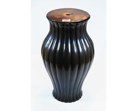 A Japanese Meiji period bronze vase of lobed baluster form, later converted into a table lamp, 2 character mark to the unders