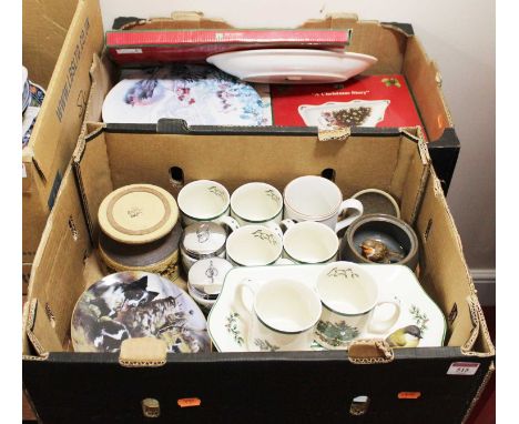 Two boxes of miscellaneous china, to include Spode tablewares in the Christmas Tree pattern, Portmeirion studio Christmas Yul