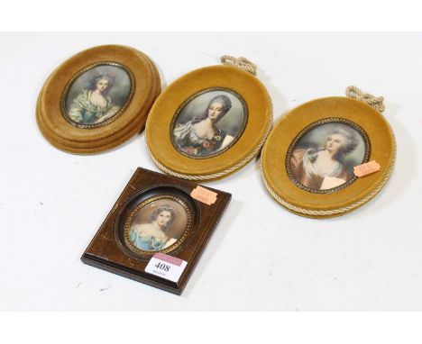 Continental school, 20th century, a set of three portrait miniatures, each of a lady in three-quarter length pose, within bru