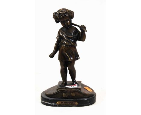 After Moreau, 'Lavendange' bronze on black marble plinth, height 24cm