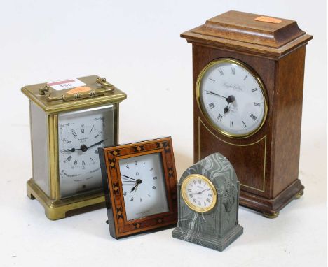 A modern Bayard of Paris lacquered brass cased carriage clock together with a Knight &amp; Gibbins mantel clock and two other